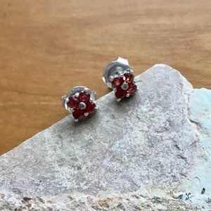 Garnet and Silver Small Stud Earrings
